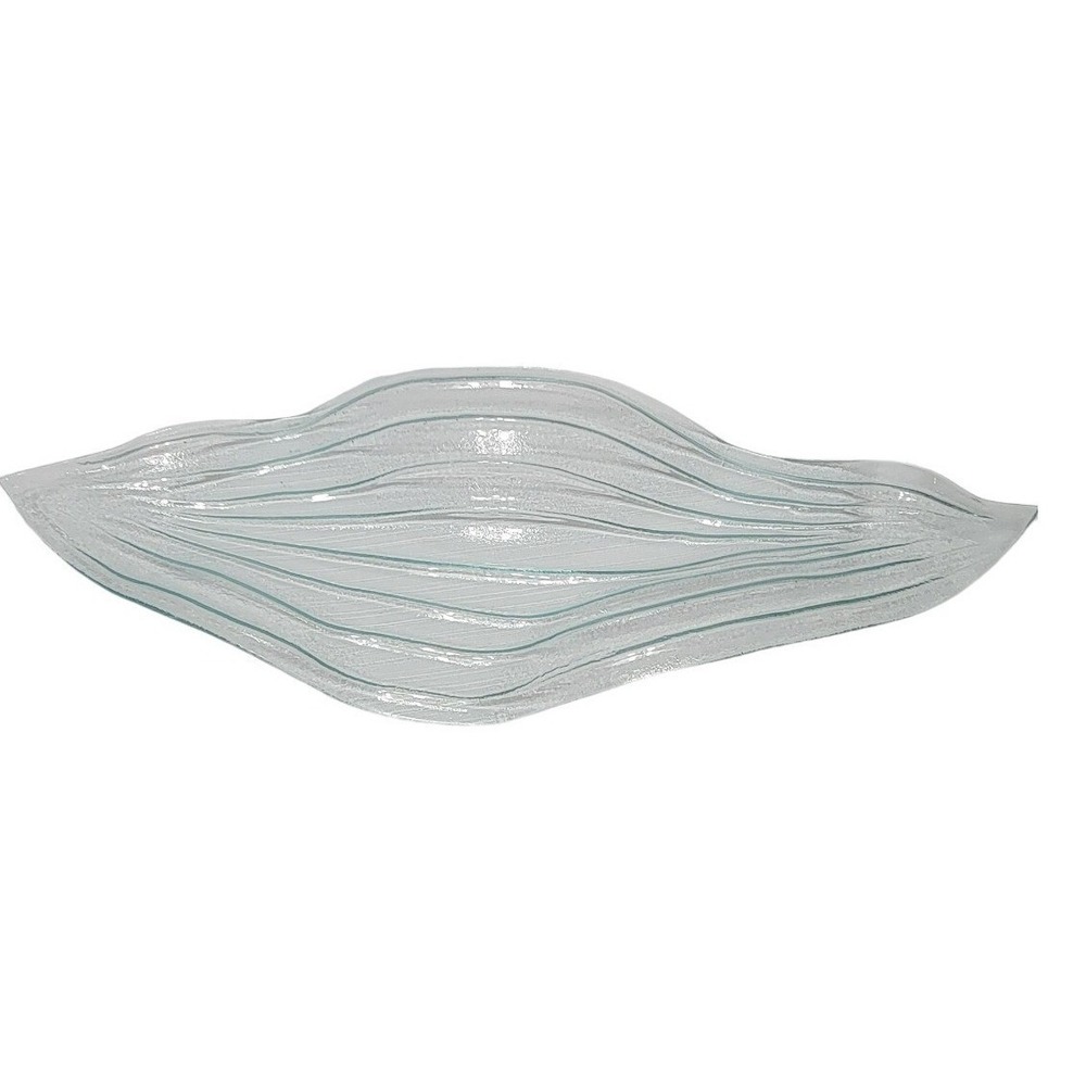 Centerpiece Art Glass Deco Wave Bowl Clear Textured Rippled Decorative Tray 26in